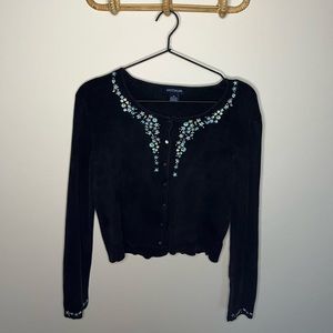 Black Ann Taylor floral embroidered cardigan